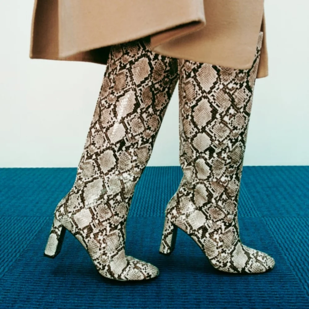 Last one! Zara * Snakeskin Print Knee High Heeled Boots - Picture 16 of 16